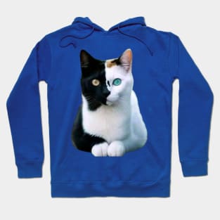 "Bicolor Harmony: Feline Elegance in Contrast" Hoodie